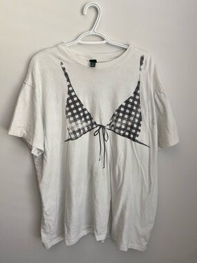 Target White Tee with Black Gingham Bikini Graphic